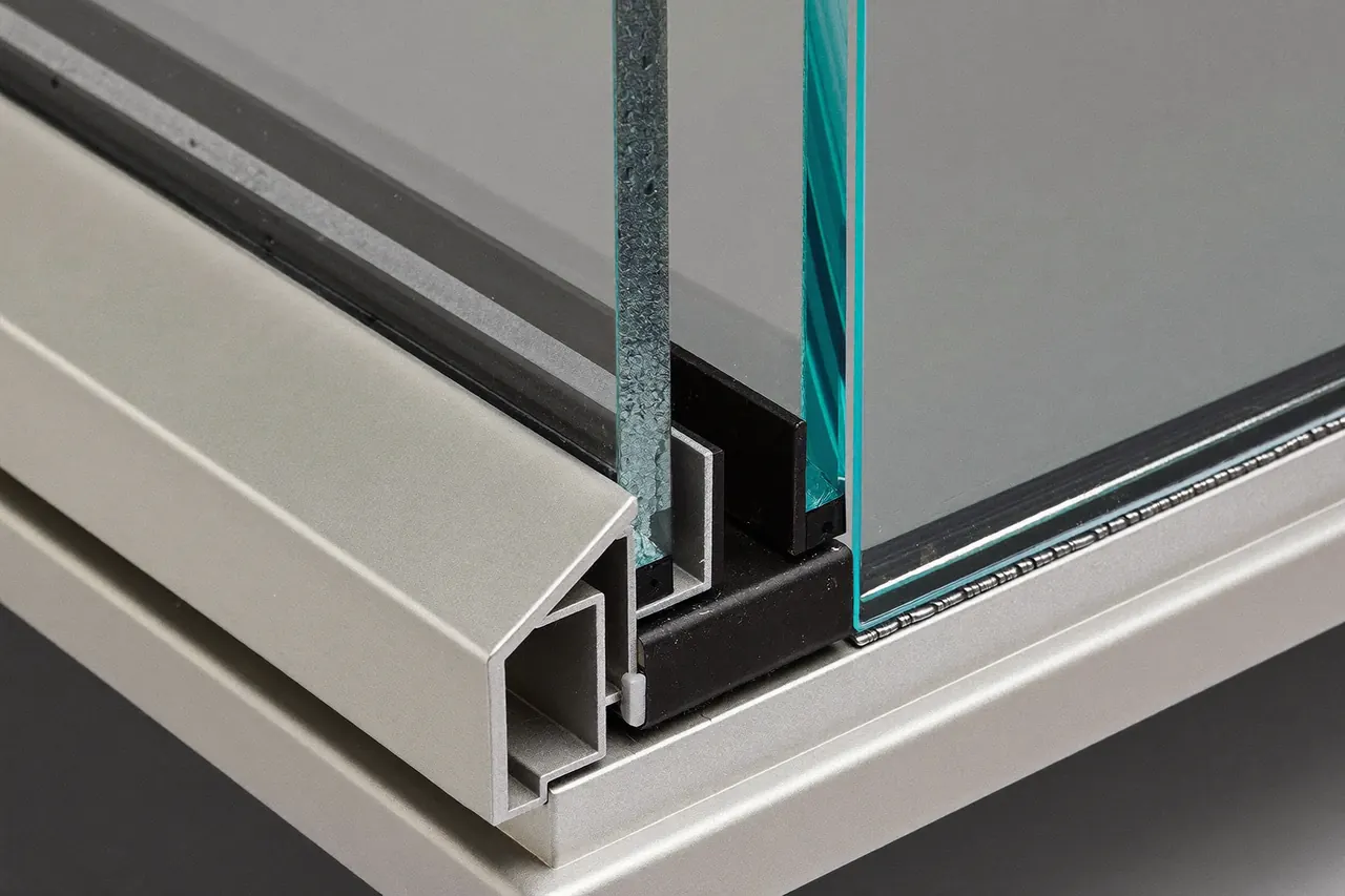 Cross-section detail of a sealed double glazed window unit