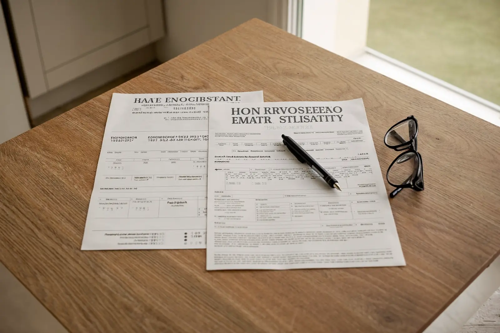 Two double glazing quotes laid side by side on a kitchen table for comparison